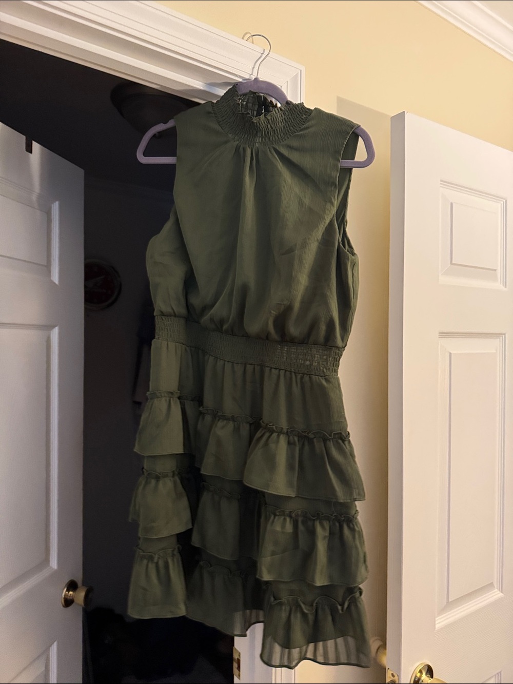 Olive Green Ruffle Midi Dress - Unbranded